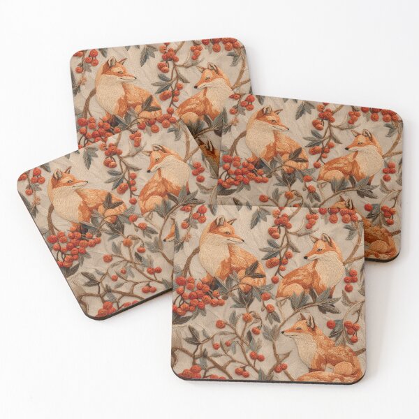 Item preview, Whimsical Fox Woodland Pattern with Warm Autumn Embroidery Style designed and sold by tamoora.