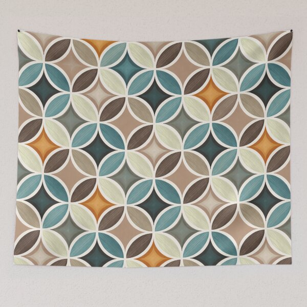 Item preview, Retro Interlocking Circle Pattern in Teal & Warm Neutrals (AI Seamless Design) designed and sold by Cleora Art .
