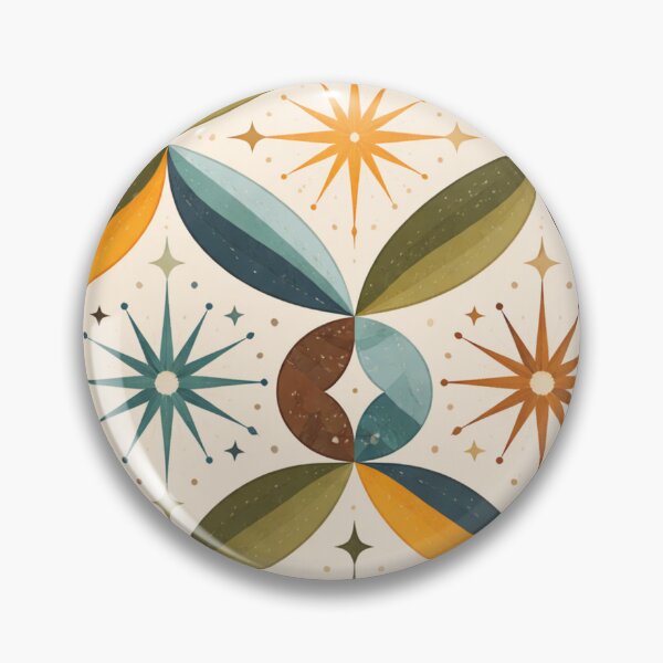 Item preview, Mid-Century Starburst & Petal Geometric Pattern in Olive & Orange (AI Seamless Design) designed and sold by Cleora Art .