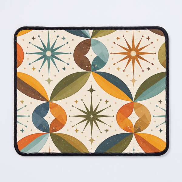 Item preview, Mid-Century Starburst & Petal Geometric Pattern in Olive & Orange (AI Seamless Design) designed and sold by Cleora Art .