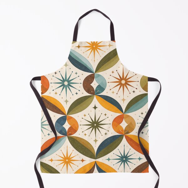 Item preview, Mid-Century Starburst & Petal Geometric Pattern in Olive & Orange (AI Seamless Design) designed and sold by Cleora Art .