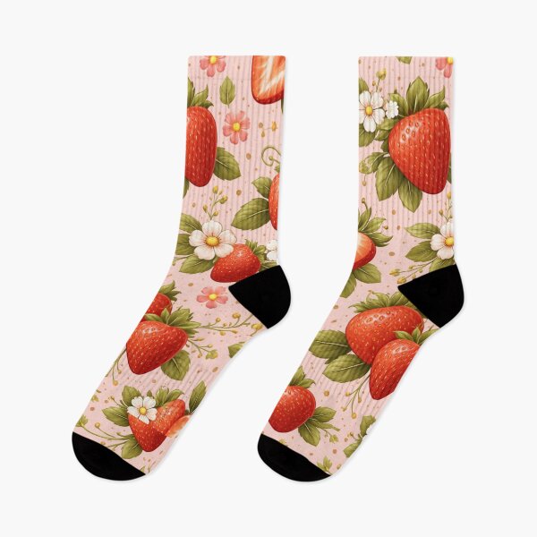 Item preview, Cute Strawberry Pattern with Blossoms on Pink (AI Seamless Design) designed and sold by Cleora Art .