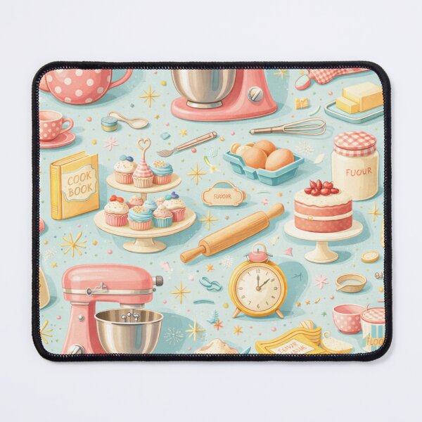 Item preview, Retro 50s Kitchen Baking Pattern in Pastel Pink & Blue (AI Seamless Design) designed and sold by Cleora Art .