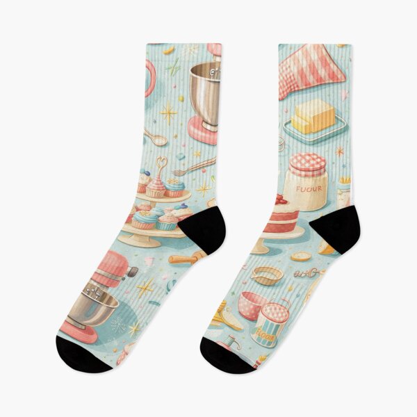 Item preview, Retro 50s Kitchen Baking Pattern in Pastel Pink & Blue (AI Seamless Design) designed and sold by Cleora Art .