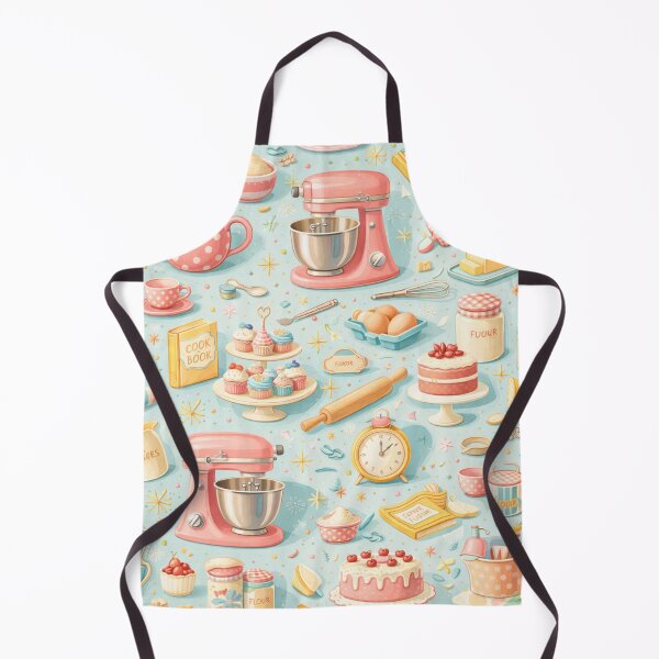 Item preview, Retro 50s Kitchen Baking Pattern in Pastel Pink & Blue (AI Seamless Design) designed and sold by Cleora Art .