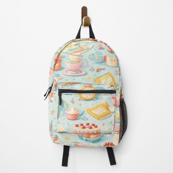 Item preview, Retro 50s Kitchen Baking Pattern in Pastel Pink & Blue (AI Seamless Design) designed and sold by Cleora Visuals.