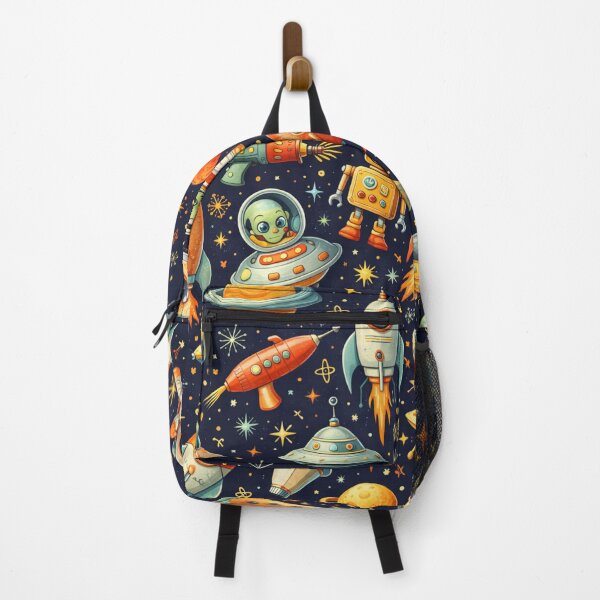 Item preview, Retro Space Pattern with Rockets, UFOs & Planets on Dark Blue (AI Seamless Design) designed and sold by Cleora Visuals.