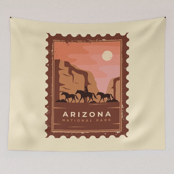 Item preview, Arizona vintage desert landscape postage stamp art designed and sold by Alexaltay.