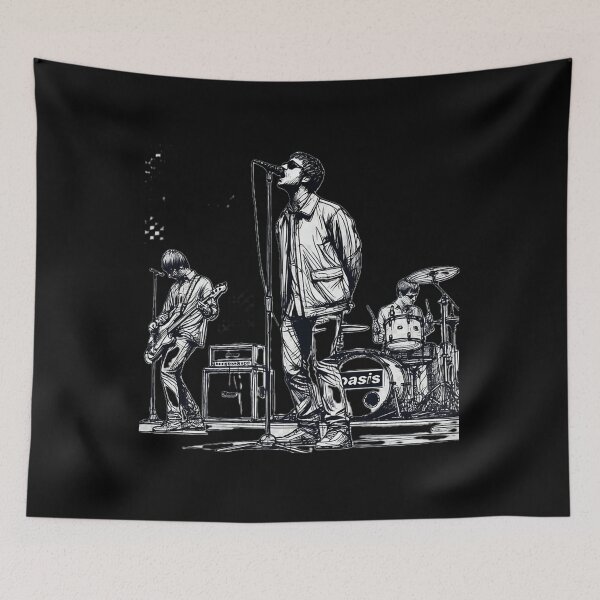 Artikelvorschau, Minimalistische Strichzeichnungen von Oasis bei der Aufführung einer Retro-Britpop-Band entworfen und verkauft von Psona.