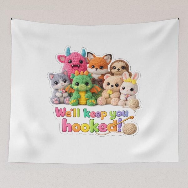 Item preview, We’ll Keep You Hooked!, Cute Crochet Animals Amigurumi Wall Art, Craft Room Decor, Gift for Crocheters and Yarn Lovers designed and sold by TerScott.
