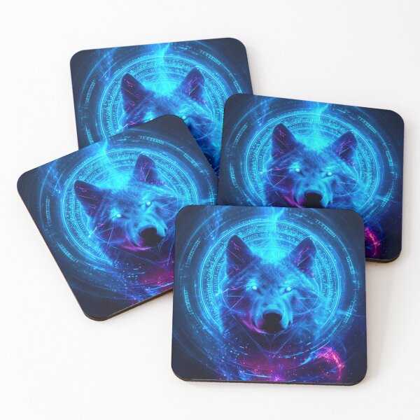 Item preview, Neon Wolf Deity – Cosmic Blue Glowing Spirit Art designed and sold by VisionaryVeils.