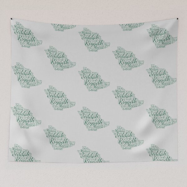 Item preview, Saudi Arabia Cities Typography Map Art - Green Heritage designed and sold by mashmosh.