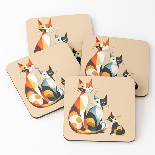 Item preview, Geometric Cats Trio – Modern Abstract AI Vector Art designed and sold by Cleora Art .