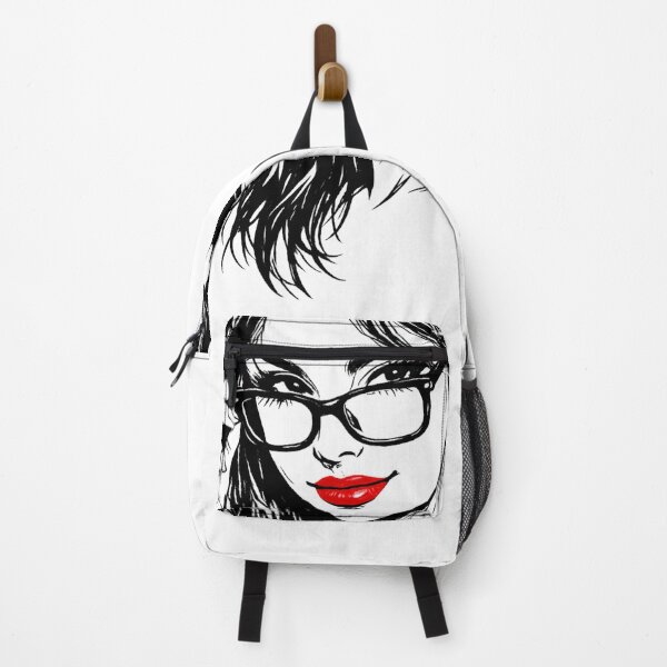 Item preview, Flirty Woman in Glasses – Black Marker Ink Portrait with Red Lips (AI Art) designed and sold by Cleora Visuals.