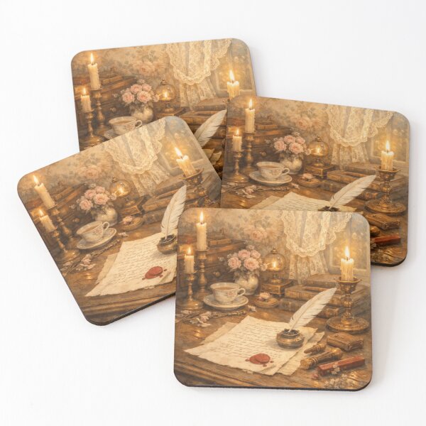 Item preview, Candlelit Writing Desk – Vintage Letters & Tea (Victorian Cottagecore) designed and sold by ArtFreshStudio.