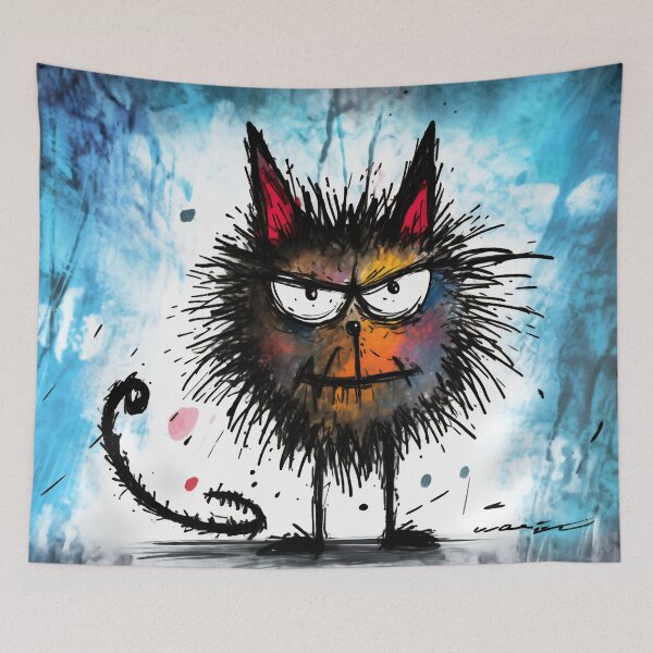 Item preview, A cartoon version of the cat, emotive body language, spiky mounds, frayed designed and sold by anytka.