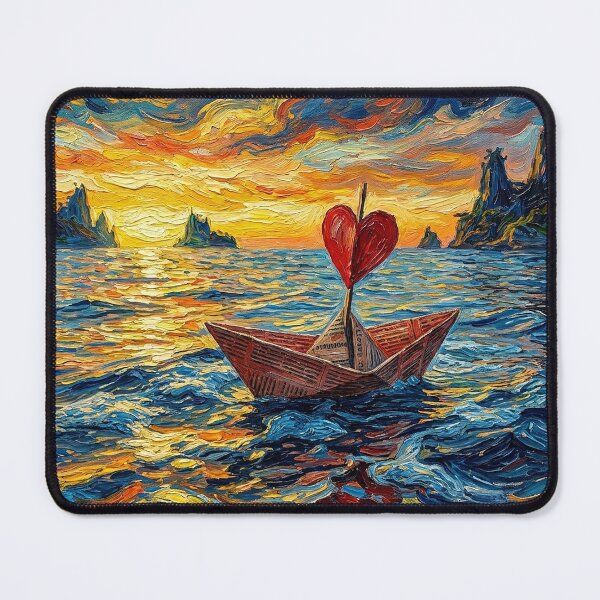 Item preview, Van Gogh Style Paper Boat with Heart Sail at Sunset designed and sold by AgingeR.