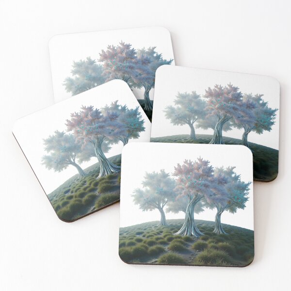 Item preview, Surreal trees with glowing leaves on grassy hill designed and sold by Creative88Art.