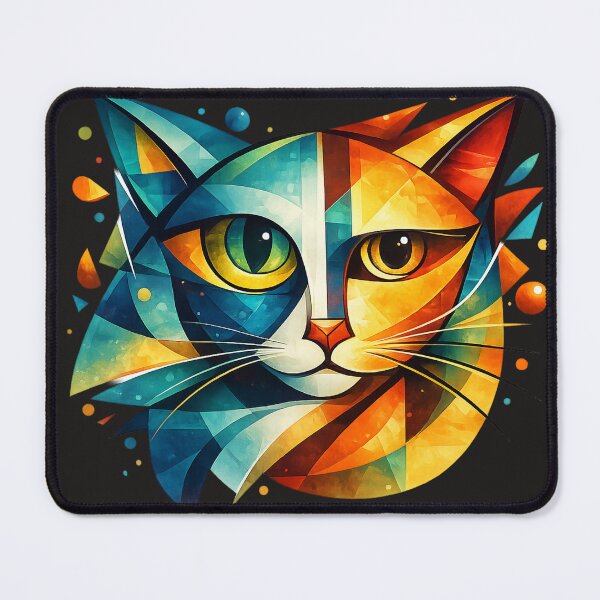 Item preview, Abstract Geometric Cat Portrait – Colorful Cubist Style AI Art designed and sold by Cleora Art .