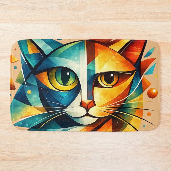 Item preview, Abstract Geometric Cat Portrait – Colorful Cubist Style AI Art designed and sold by Cleora Art .