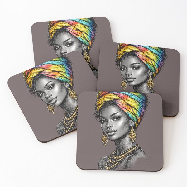Item preview, Colorful Turban Queen – Black Marker Ink Portrait (AI Art) designed and sold by Cleora Art .