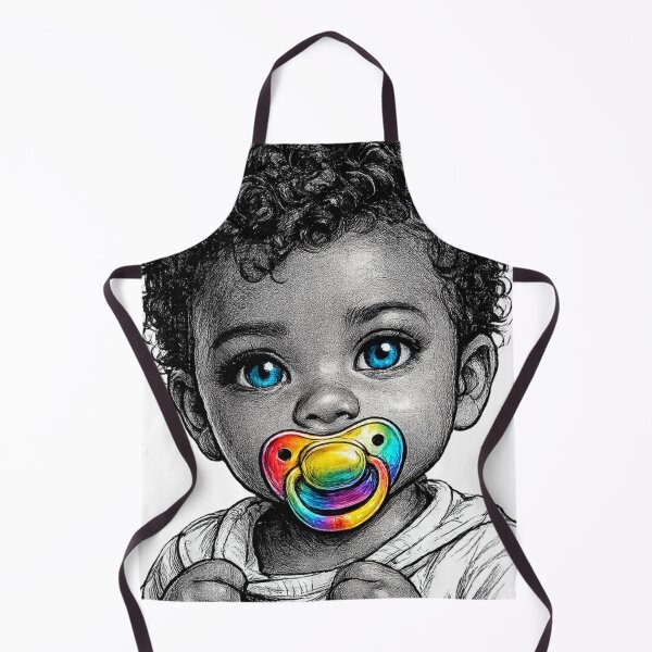 Item preview, Cute Black Baby with Big Blue Eyes & Rainbow Pacifier – AI Ink Sketch Portrait designed and sold by Cleora Visuals.