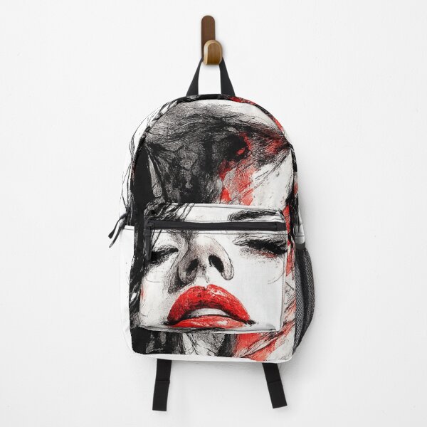 Item preview, Red Lips Ink Portrait – Expressive Black Marker Woman | AI Art designed and sold by Cleora Visuals.