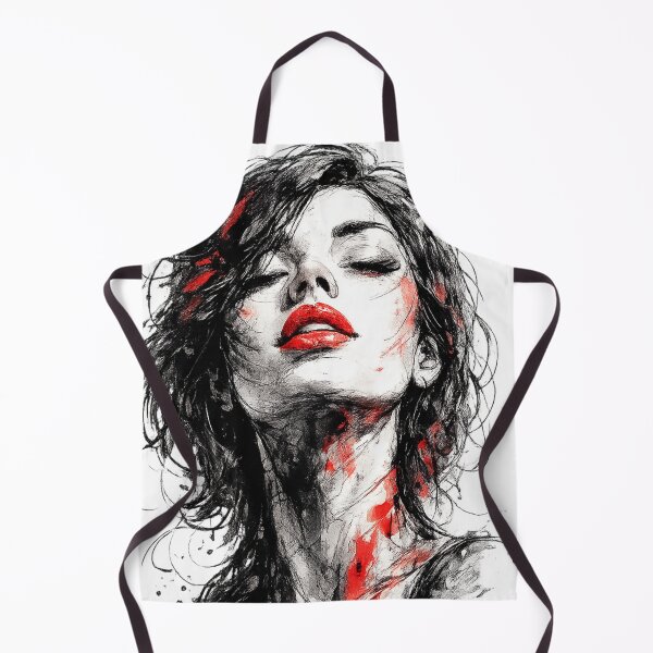 Item preview, Red Lips Ink Portrait – Expressive Black Marker Woman | AI Art designed and sold by Cleora Art .