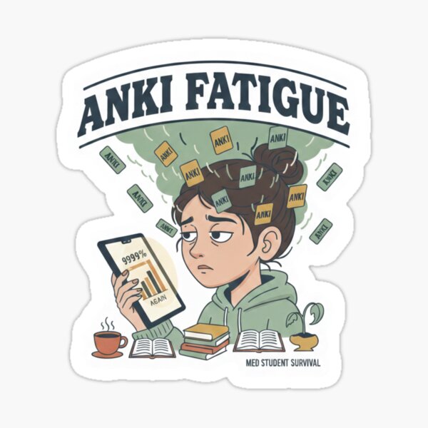 Female Med Student Anki Fatigue Flashcard Burnout Survival Sticker
