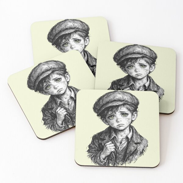 Item preview, Sad 1940s Newsboy Boy with Green Eyes – Vintage Noir AI Ink Sketch designed and sold by Cleora Art .