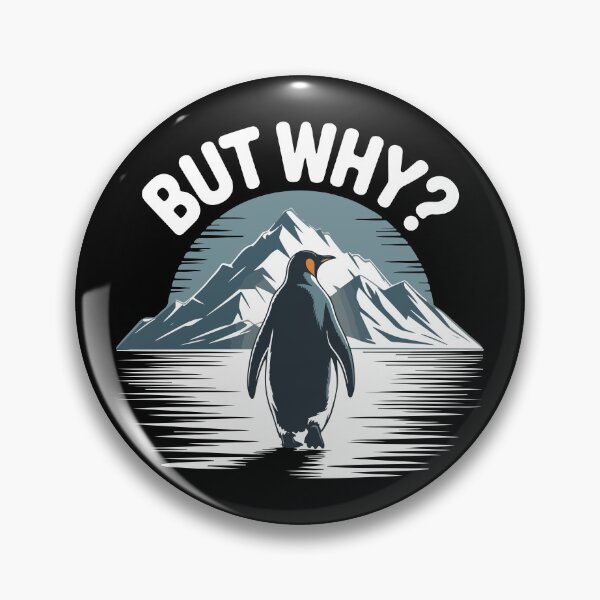 Item preview, But Why Penguin Illustration, Existential Humor Artwork, Minimal Retro Mountain Scene with Thoughtful Penguin designed and sold by Charaff.