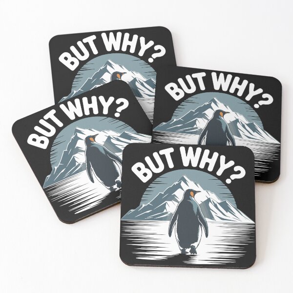 Item preview, But Why Penguin Illustration, Existential Humor Artwork, Minimal Retro Mountain Scene with Thoughtful Penguin designed and sold by Charaff.