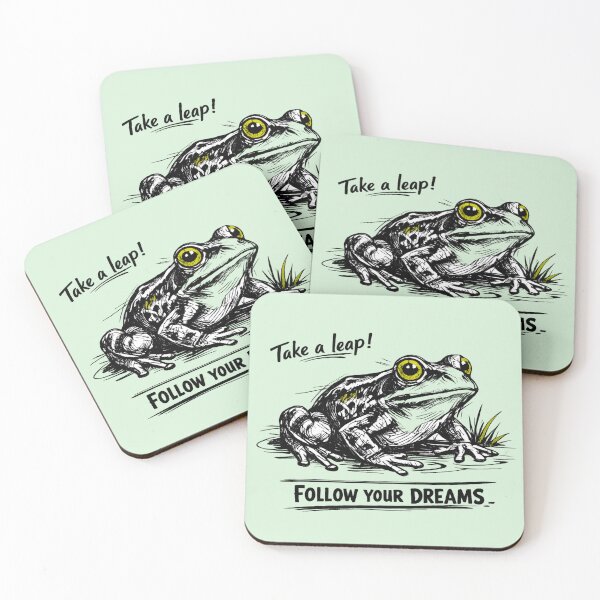Item preview, AI Frog Ink Drawing – Black Marker Sketch with Yellow Eyes | “Take a Leap” Quote designed and sold by Cleora Art .