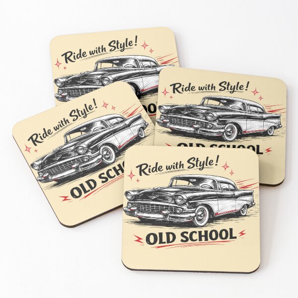 Item preview, AI Classic Car Line Art – Vintage Oldtimer Black Ink Drawing with Red Accents | “Old School” Quote designed and sold by Cleora Art .