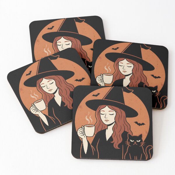 Item preview, Coffee Witch Art Print – Cozy Witchcore Halloween Wall Art with Black Cat designed and sold by AbstractAuraArt.