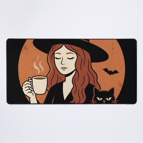 Item preview, Coffee Witch Art Print – Cozy Witchcore Halloween Wall Art with Black Cat designed and sold by AbstractAuraArt.