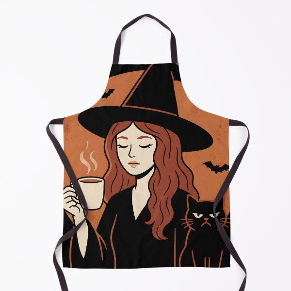 Item preview, Coffee Witch Art Print – Cozy Witchcore Halloween Wall Art with Black Cat designed and sold by AbstractAuraArt.