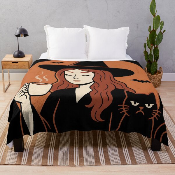 Item preview, Coffee Witch Art Print – Cozy Witchcore Halloween Wall Art with Black Cat designed and sold by AbstractAuraArt.