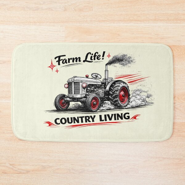 Item preview, AI Vintage Tractor Line Art – Oldtimer Farm Machine in Black Ink with Red Accents | “Farm Life” Quote designed and sold by Cleora Visuals.