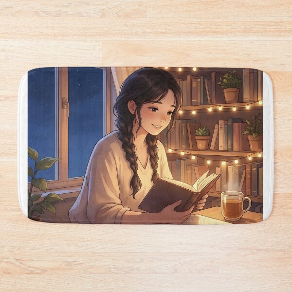 Item preview, Cozy Reading Girl Art Print – Soft Anime Book Lover Wall Art for Home Decor designed and sold by AbstractAuraArt.