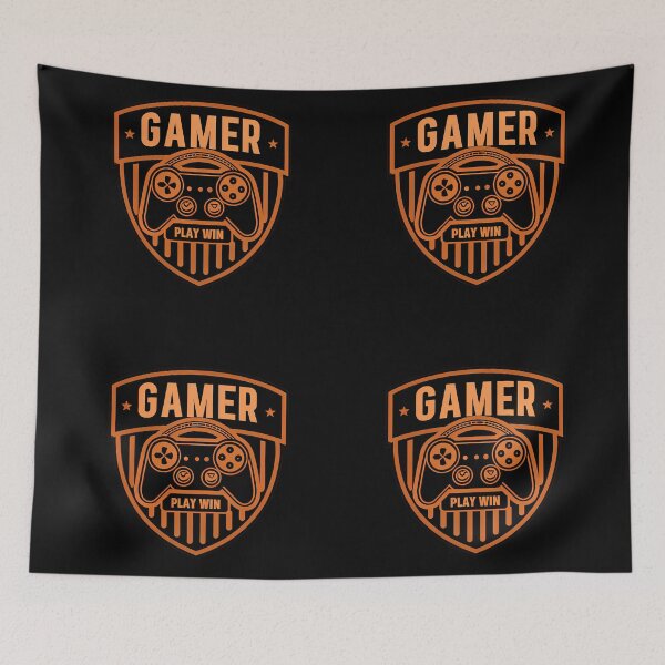 Item preview, Orange Vintage Gamer Badge Play Win Gaming Illustration designed and sold by ART ATTACK ZONE.