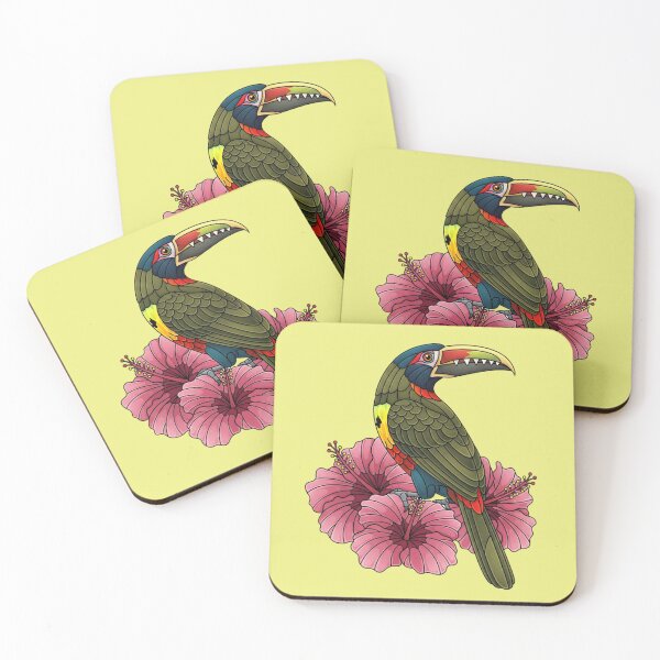 Item preview, Stained Glass Collared Aracari with Hibiscus designed and sold by BirdsnStuff.