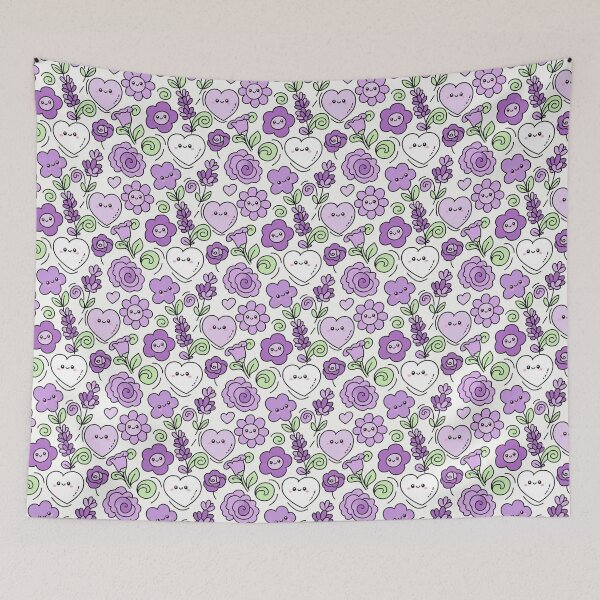 Item preview, Cute Purple Floral Hearts Pattern – Kawaii Hand-Drawn Flowers designed and sold by joleyjl.
