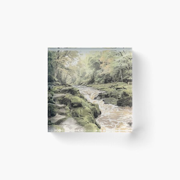 Item preview, The Strid, River Wharfe – Japanese Watercolor Style Yorkshire Dales Art designed and sold by VistaPainterArt.