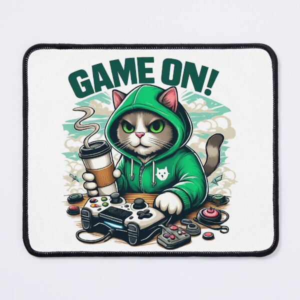 Item preview, Gamer Cat with Coffee and Controller – Funny Cozy Gaming Cartoon designed and sold by ShimaiStore.