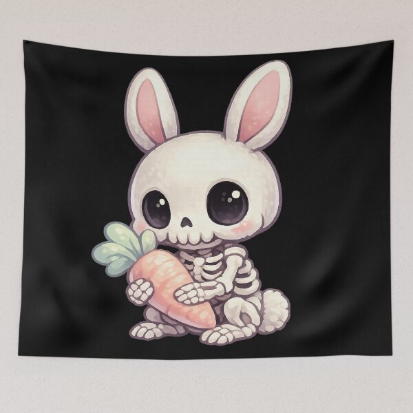 Item preview, Skeleton Bunny with Carrot – Cute Gothic Creature designed and sold by Mouraludia.