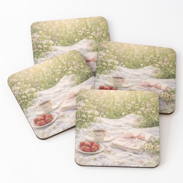 Item preview, Strawberry Picnic Letters – Cottagecore Tea & Vintage Stationery Blanket Scene designed and sold by ArtFreshStudio.