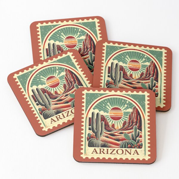 Item preview, Arizona vintage desert landscape postage stamp art designed and sold by Alexaltay.