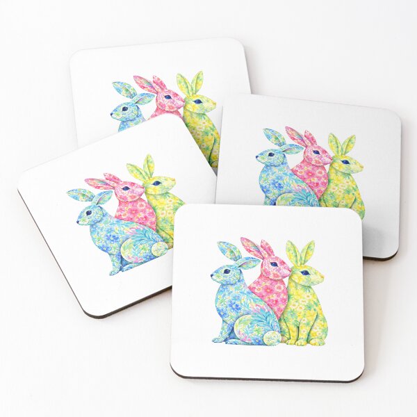 Item preview,  Colorful Floral Trio of Bunnies – Vibrant Tropical Rabbit Art designed and sold by MerryHillStudio.