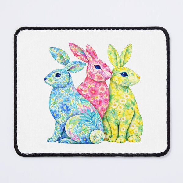 Item preview, Colorful Floral Trio of Bunnies – Vibrant Tropical Rabbit Art designed and sold by MerryHillStudio.
